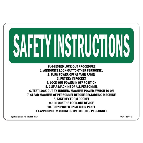OSHA, Suggested Lock-Out Procedure 1. Announce, 24in X 18in Rigid Plastic, 18" W, 24" L, Landscape